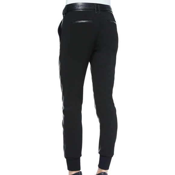 Vince Belted Super Soft Lamb Leather Jogger Pants 4 Black on Black - Picture 2 of 9